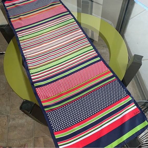 Vintage Echo 100% Pure Silk Striped Polkadot Scarf 45” x 15” - Picture 6 of 17